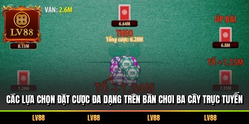 Các lựa chọn đặt cược đa dạng trên bàn chơi ba cây trực tuyến